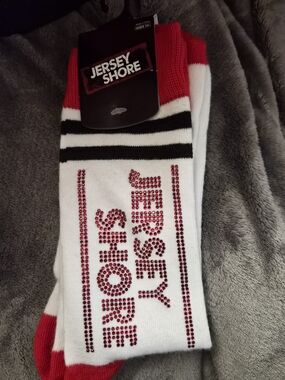 Jersey Shore White & Red Crew Socks